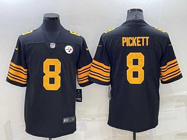 Mens Pittsburgh Steelers #8 Kenny Pickett Black Color Rush Stitched Jersey->pittsburgh steelers->NFL Jersey